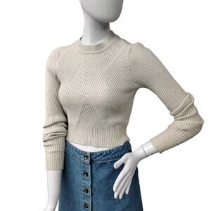 Dynamite Ribbed Sweater Top Size Petite Small Oatmeal Color Long Sleeve